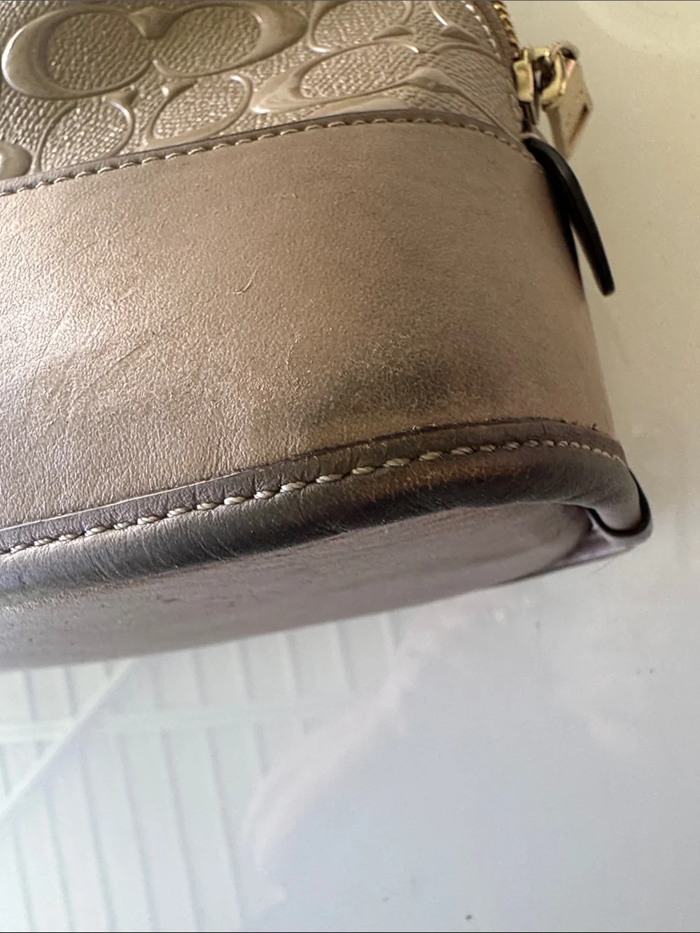 Coach Metallic Taupe Signature Dome Satchel